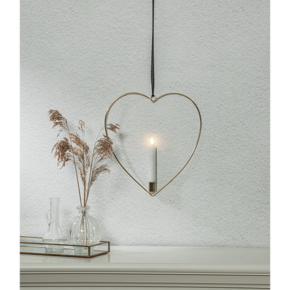 Ljusstake hängande Hjärta ink. LED ljus Mässing
