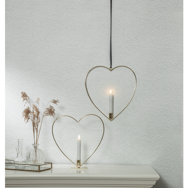 Ljusstake stående Hjärta ink. LED ljus Mässing