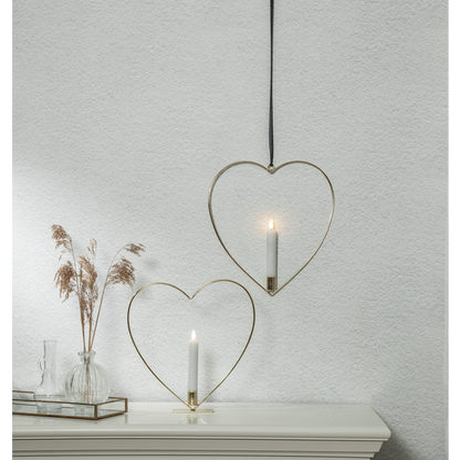 Ljusstake stående Hjärta ink. LED ljus Mässing