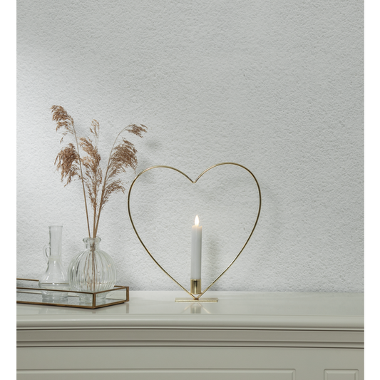 Ljusstake stående Hjärta ink. LED ljus Mässing