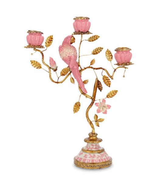 Ljusstake Fågelblad Rosa 23x9x32cm