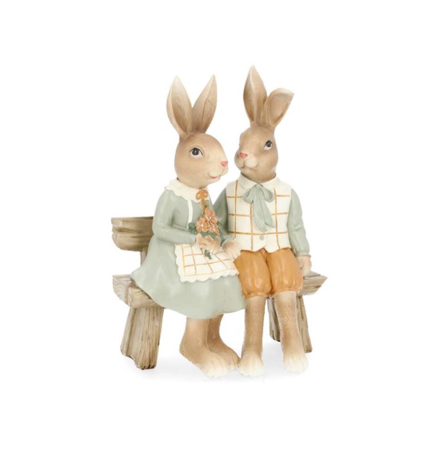 Påskdekoration Kaninpar Bänk 19cm