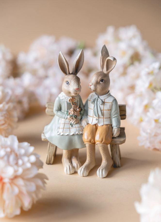Påskdekoration Kaninpar Bänk 19cm