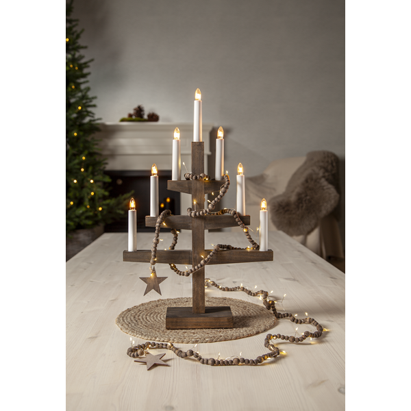 Belysning Jul Ljusslinga träpärlor brun 150 cm