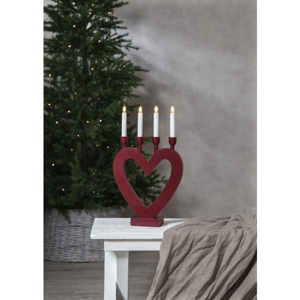 Adventsljusstake Hjärta 45 cm Röd