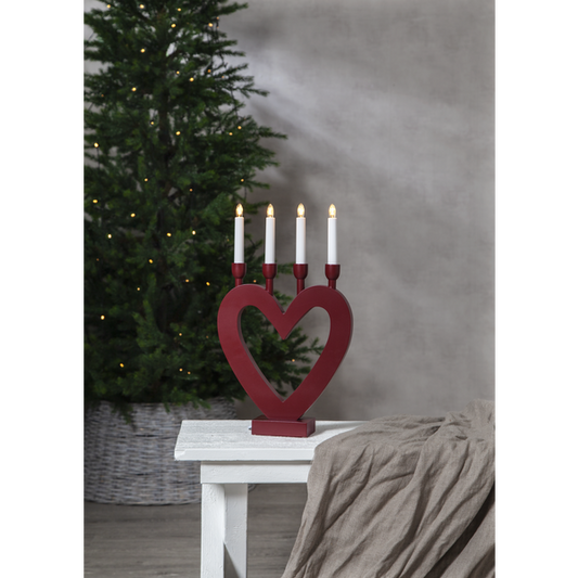 Adventsljusstake Hjärta 45 cm Röd