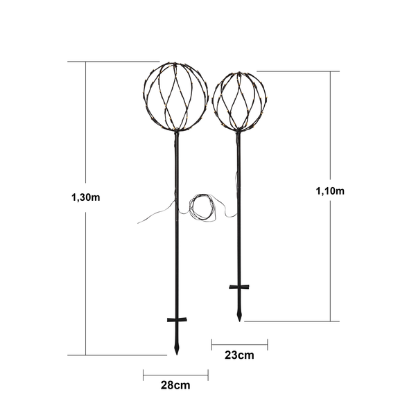 Trädgårdsbelysning set av 2 svarta runda klot 130/110 cm