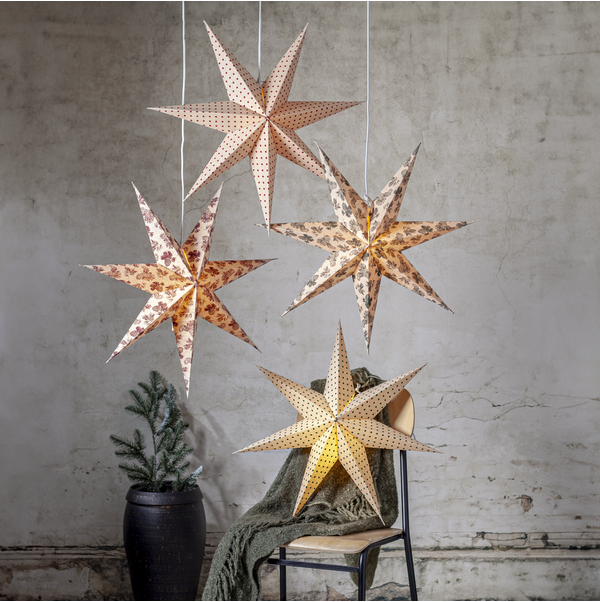 Adventsstjärna Pappersstjärna Cotton kottar och granbarr 60 cm röd/beige