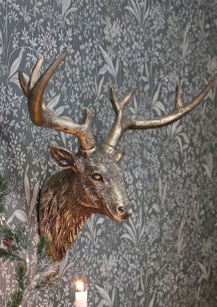 Väggdekoration Hjort till vägg H40/L50/Ø19 cm antik mässing