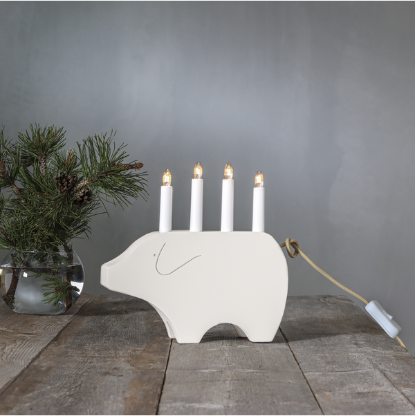 Adventsljusstake Julgris 28,5 cm Vit