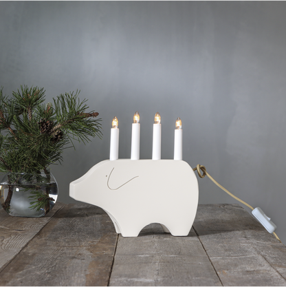 Adventsljusstake Julgris 28,5 cm Vit