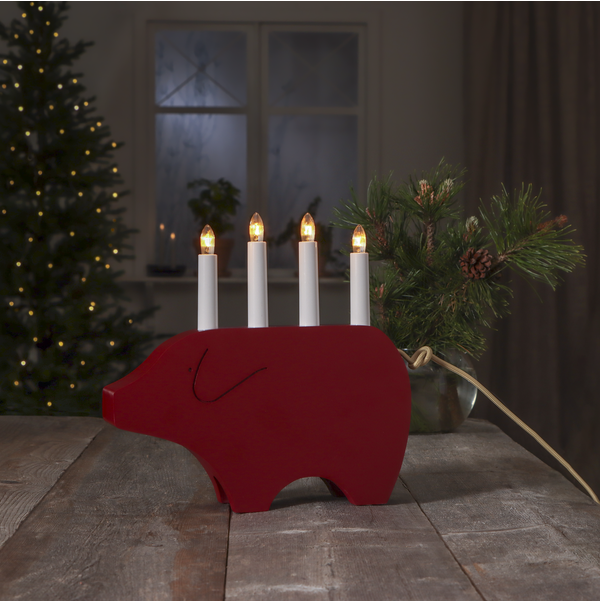 Adventsljusstake Julgris 28,5 cm Röd