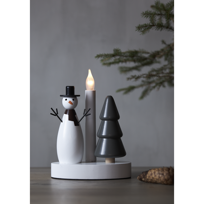 Adventsljusstake Snögubbe och gran 16x10x21 cm
