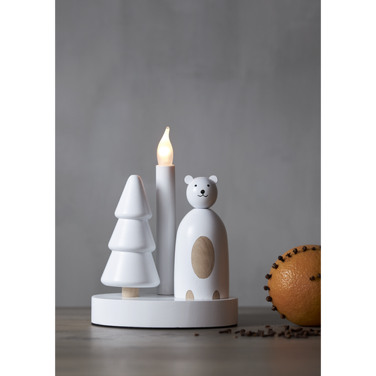 Adventsljusstake Isbjörn och gran 16x10x21 cm