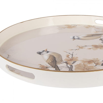 Dekorativt fat Bricka Fåglar Ø46 cm Beige