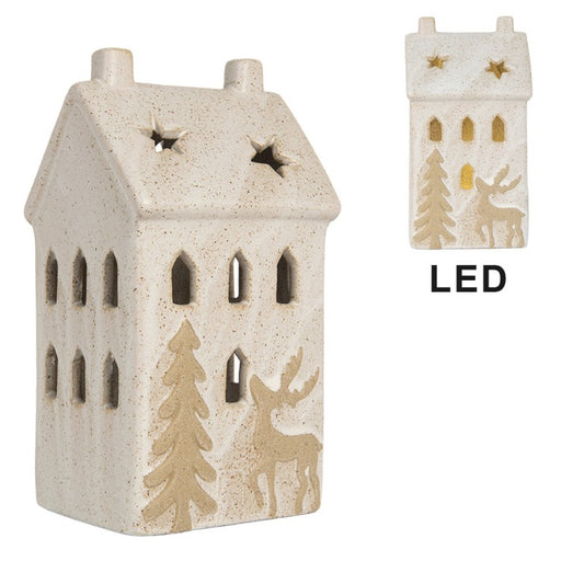 Belysning Jul Hus med LED 10x9x18 cm Beige keramik