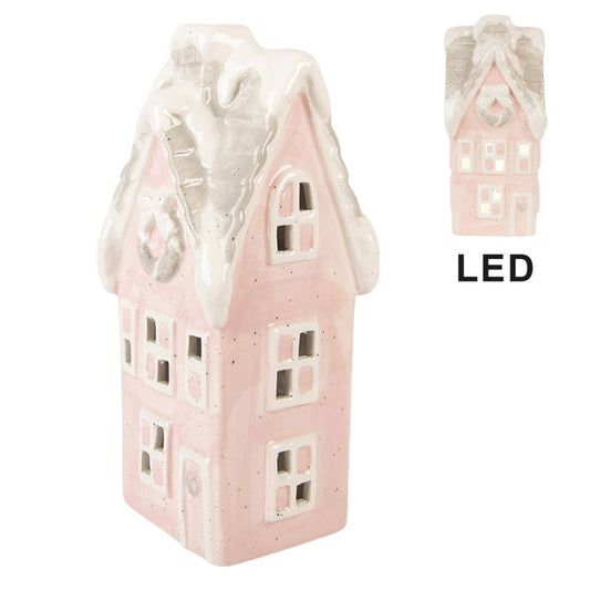 Belysning Jul Hus med LED 11x10x24 Rosa keramik
