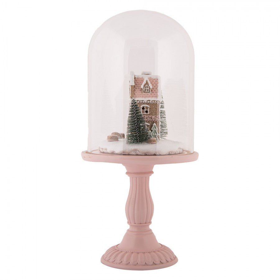 Juldekoration Inomhus Glasklocka By med LED-belysning Ø 17x36 cm Rosa