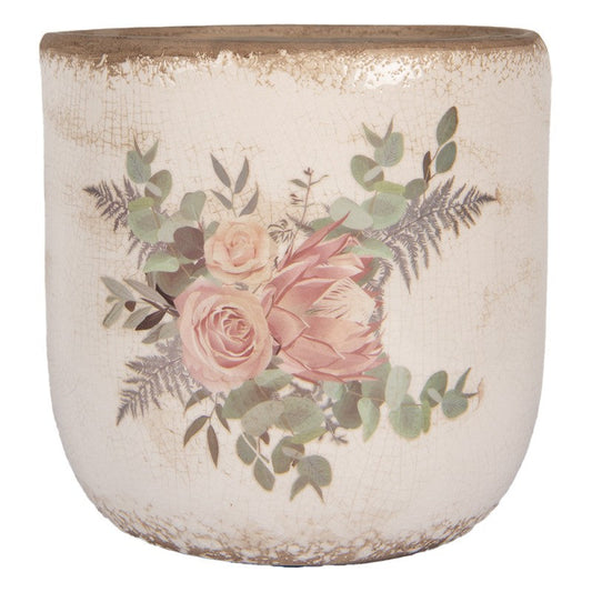 Blomkruka Vintage Ø 20x19 cm Beige Keramik blommor