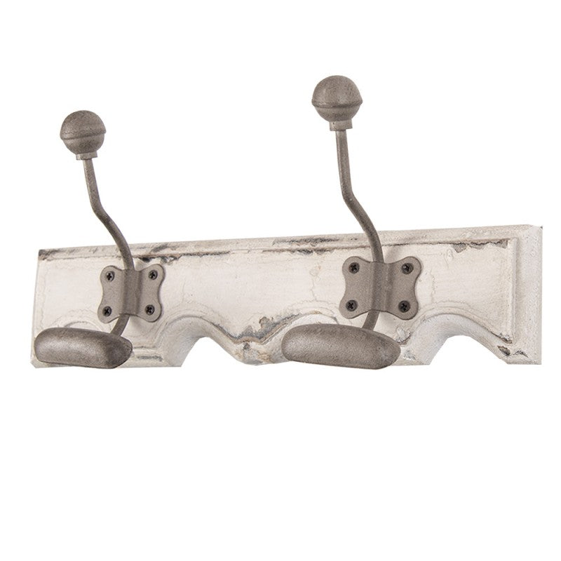 Klädhängare med 2 krokar 23x6x10 cm Vit trä metall