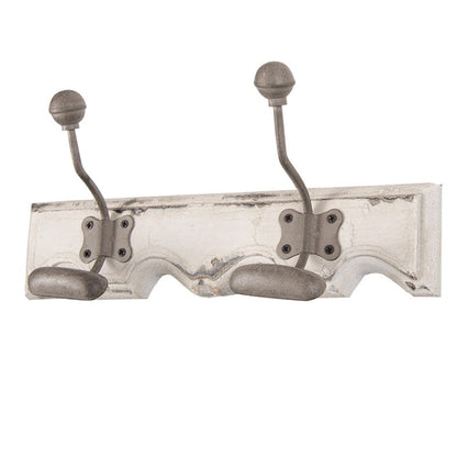 Klädhängare med 2 krokar 23x6x10 cm Vit trä metall