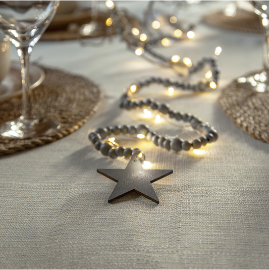 Belysning Jul Ljusslinga träpärlor Greige 150 cm