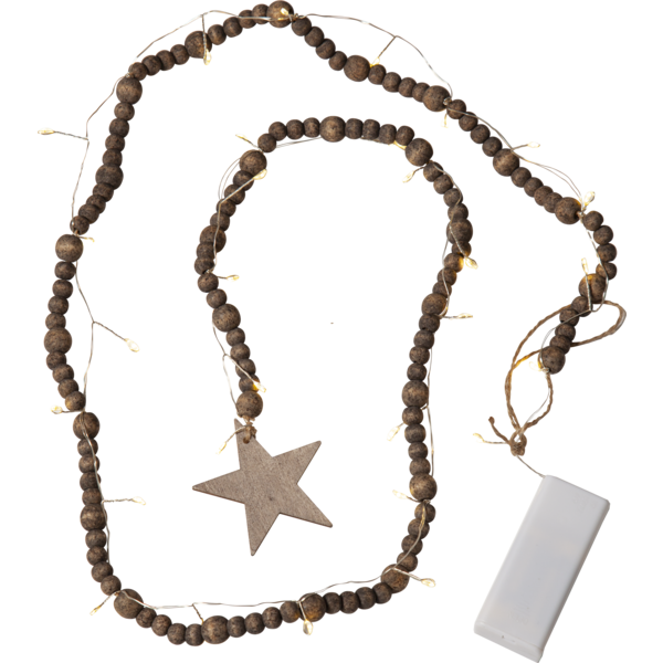 Belysning Jul Ljusslinga träpärlor brun 150 cm