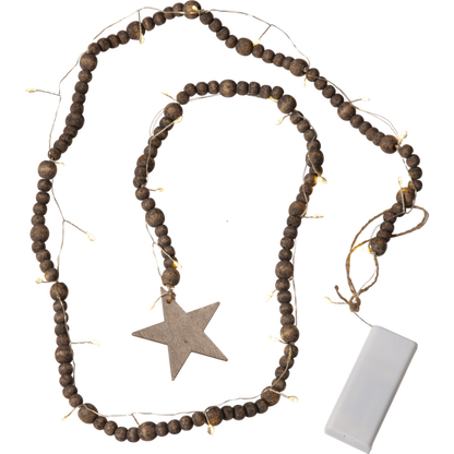 Belysning Jul Ljusslinga träpärlor brun 150 cm