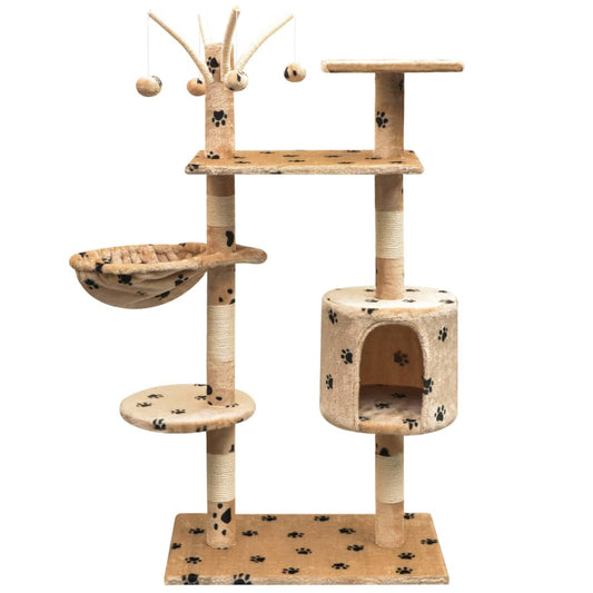 Kattmöbel Klösträd med klöspelare 125 cm tassavtryck beige