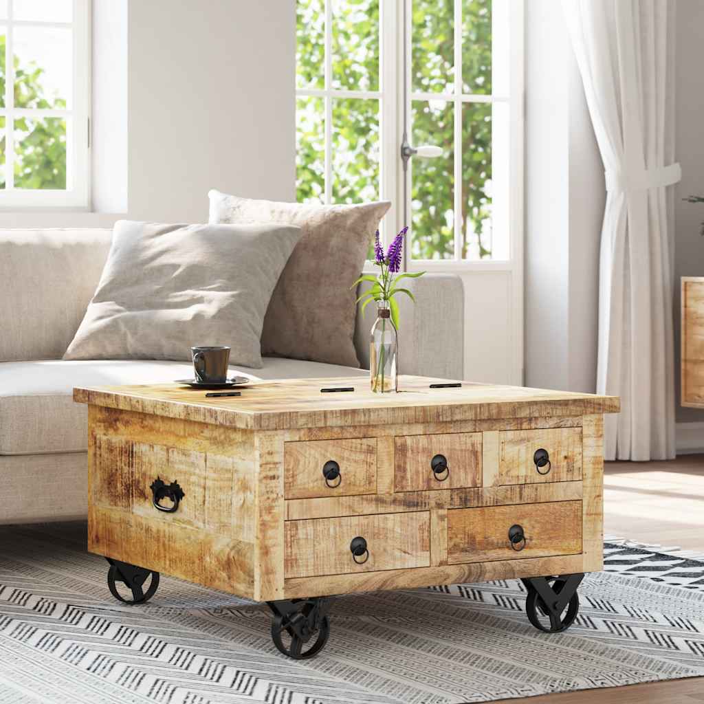 Soffbord Trä grovt mangoträ 70x70x40 cm