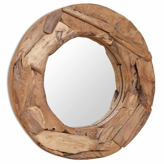 Väggspegel teak 60 cm rund