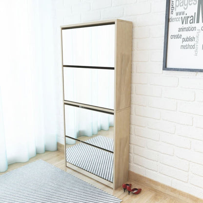 Skoställ DIV. Skoskåp med 4 lådor och spegel 63x17x134 cm