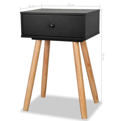 Sängbord 2 st massiv furu 40x30x61 cm svart