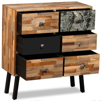 Skåp Trä med 6 lådor massiv återvunnen teak 70x30x76 cm