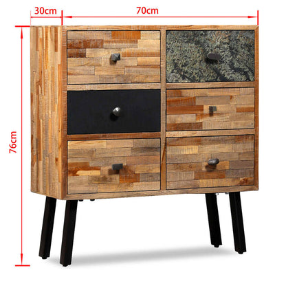 Skåp Trä med 6 lådor massiv återvunnen teak 70x30x76 cm