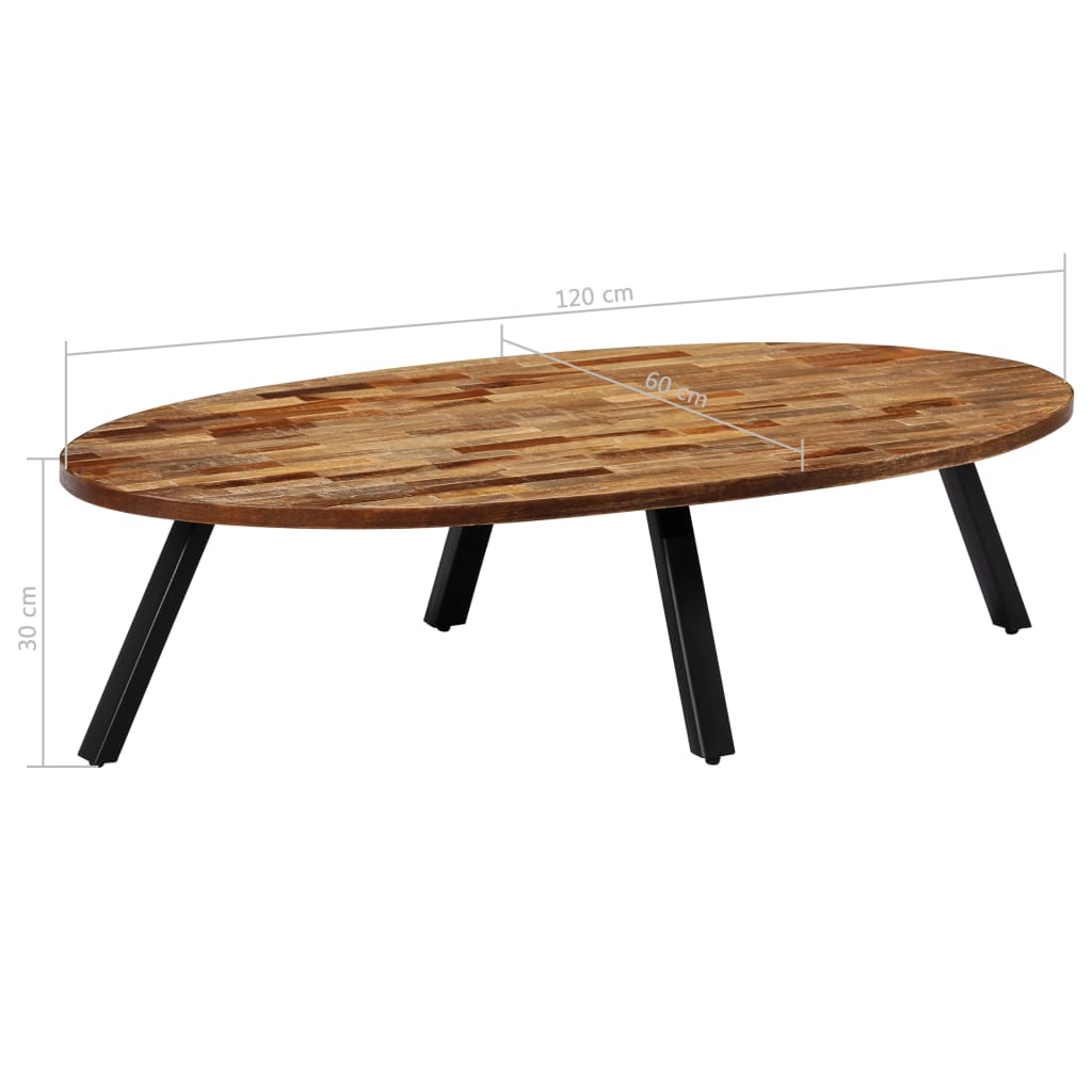 Soffbord Trä massiv återvunnen teak oval 120x60x30 cm