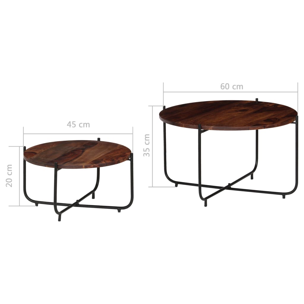 Soffbord Trä 2 delar massivt sheshamträ 60x35 cm