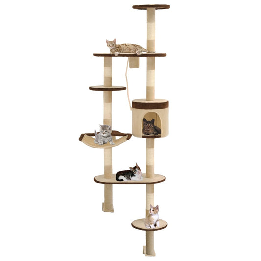 Kattmöbel Katträd väggmonterat med klöspelare i sisal 194 cm beige & brun