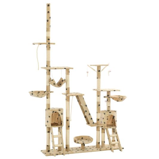 Kattmöbel Katträd med klöspelare i sisal 230-250 cm tassavtryck beige