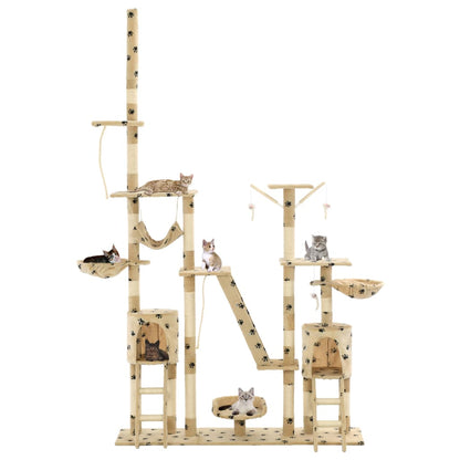 Kattmöbel Katträd med klöspelare i sisal 230-250 cm tassavtryck beige