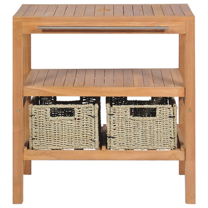 Badrumsunderskåp med 2 korgar massiv teak 74x45x75 cm