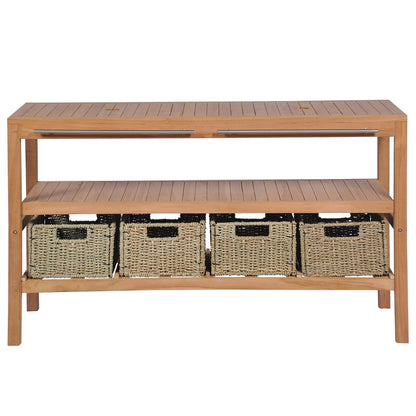 Badrumsunderskåp med 4 korgar massiv teak 132x45x75 cm