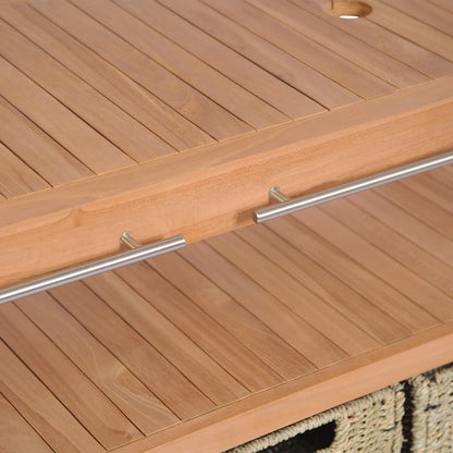 Badrumsunderskåp med 4 korgar massiv teak 132x45x75 cm
