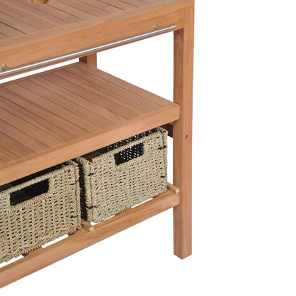 Badrumsunderskåp med 4 korgar massiv teak 132x45x75 cm