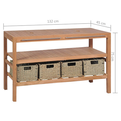 Badrumsunderskåp med 4 korgar massiv teak 132x45x75 cm