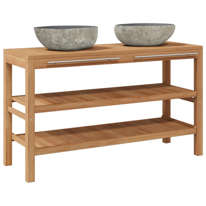 Badrumsunderskåp massiv teak med handfat i flodsten