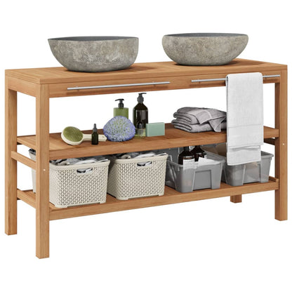 Badrumsunderskåp massiv teak med handfat i flodsten