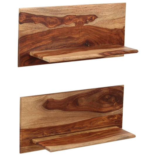Vägghylla Trä 2 st 58x26x20 cm massivt sheshamträ