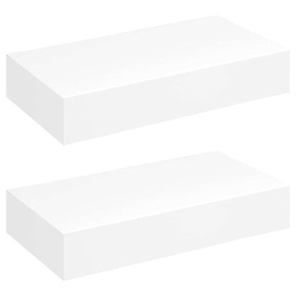 Vägghylla Vit Svävande Flytande med lådor 2 st 48 cm