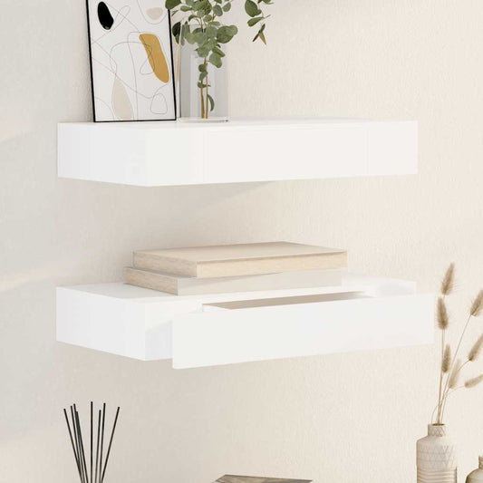 Vägghylla Vit Svävande Flytande med lådor 2 st 48 cm